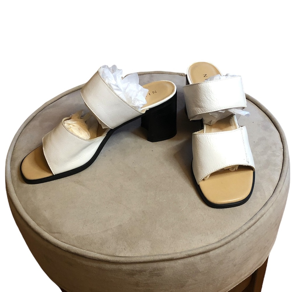 Brand NEW without tags, Nine West block heel, white leather sandal. Size 10